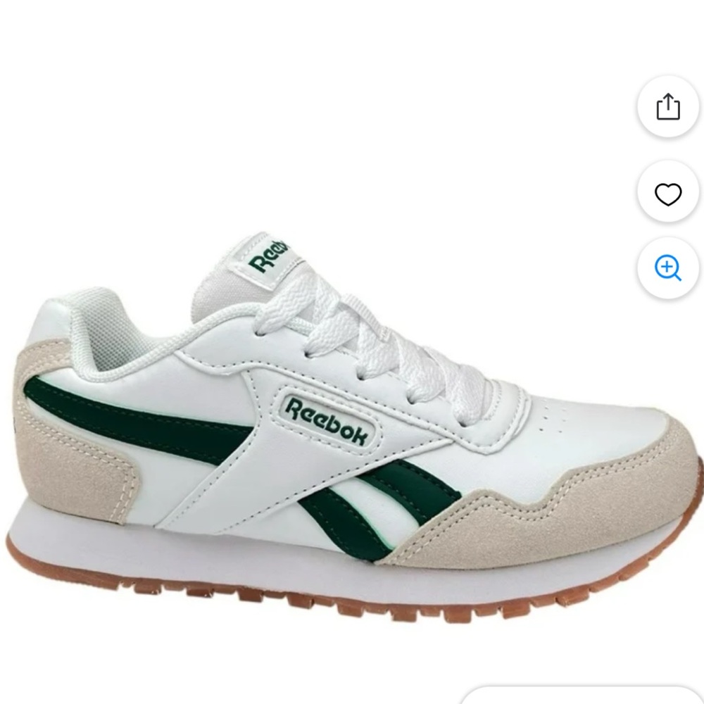 Reebok Boys/Girls Sneaker Size 12 White/Green/Beige Cushioned Lace up Shoes